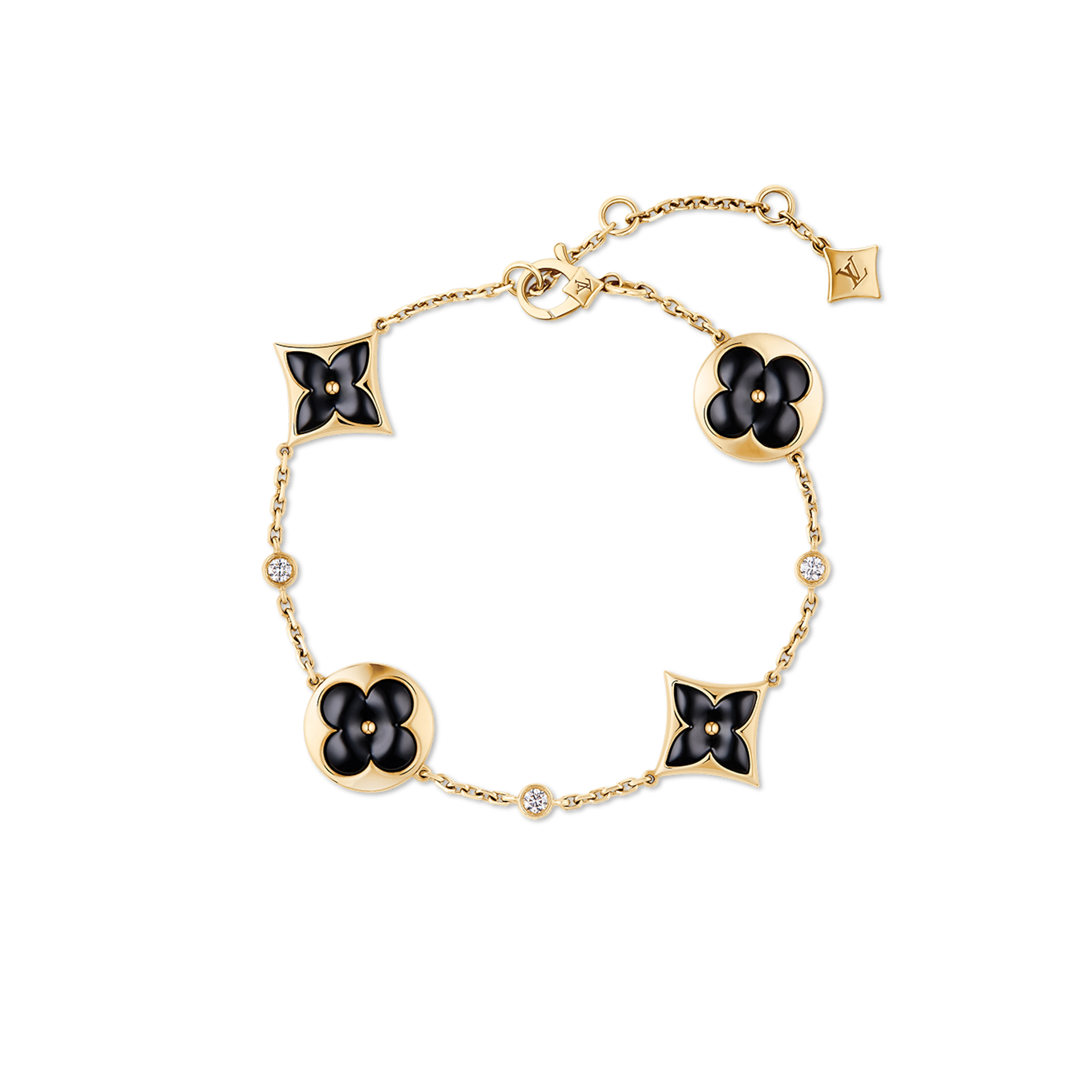 l**is v*t*n color blossom bb multi-motif yellow gold, onyx and Di*m*nd bracelet q05024